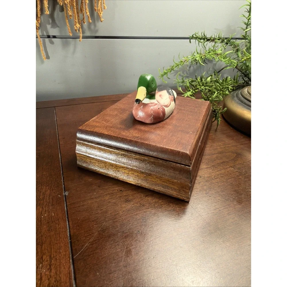 Vintage Mallard Duck Wooden Box Card Holder W/ 2  Original Mallard Card Decks
